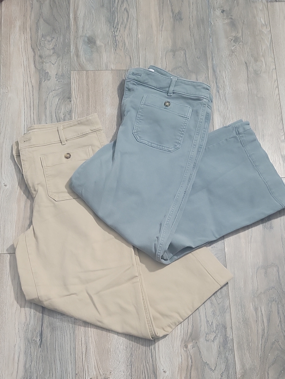 LOFT Women's Cropped Wide Leg Chinos in Dusty Green and Beige 2 Pair! Size 8/8P